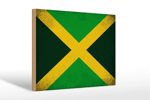Holzschild Flagge Jamaika 30x20cm Flag of Jamaica Vintage