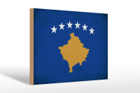 Holzschild Flagge Kosovo 30x20cm Flag of Kosovo Vintage