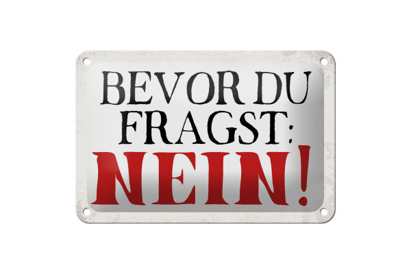 Blechschild Spruch 18x12cm bevor du fragst Nein