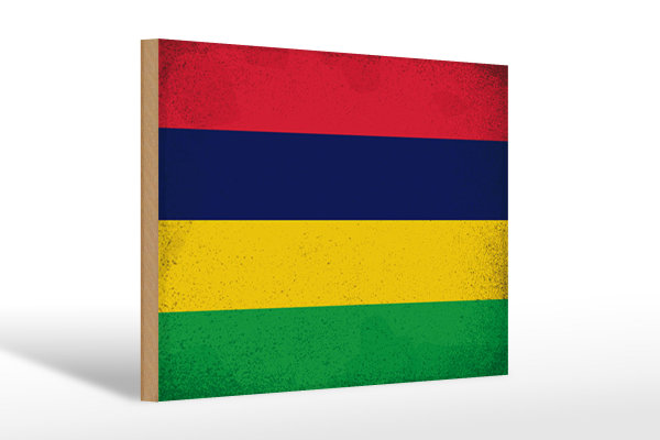 Holzschild Flagge Mauritius 30x20cm Flag Mauritius Vintage