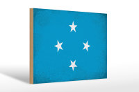 Holzschild Flagge Mikronesien 30x20cm Micronesia Vintage
