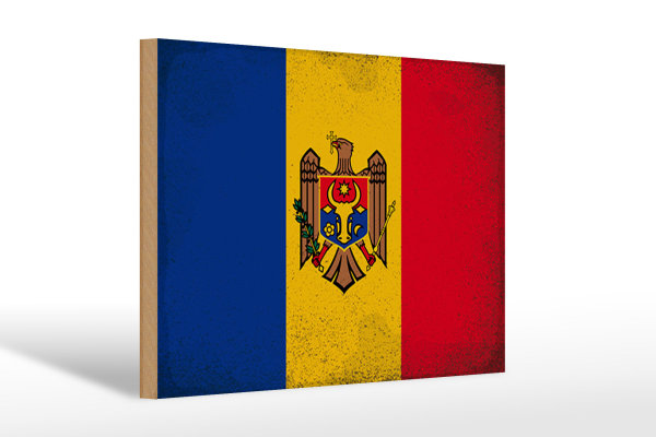 Holzschild Flagge Moldau 30x20cm Flag of Moldova Vintage