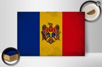 Holzschild Flagge Moldau 30x20cm Flag of Moldova Vintage