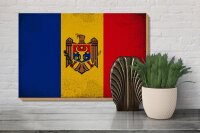 Holzschild Flagge Moldau 30x20cm Flag of Moldova Vintage