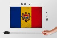 Holzschild Flagge Moldau 30x20cm Flag of Moldova Vintage