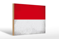 Holzschild Flagge Monaco 30x20cm Flag of Monaco Vintage