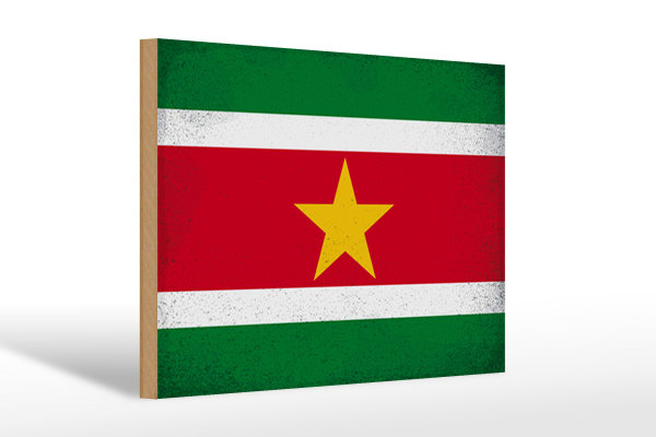 Holzschild Flagge Suriname 30x20cm Flag Suriname Vintage