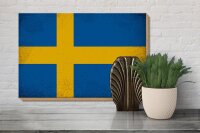 Holzschild Flagge Schweden 30x20cm Flag of Sweden Vintage