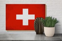 Holzschild Flagge Schweiz 30x20cm Flag Switzerland Vintage
