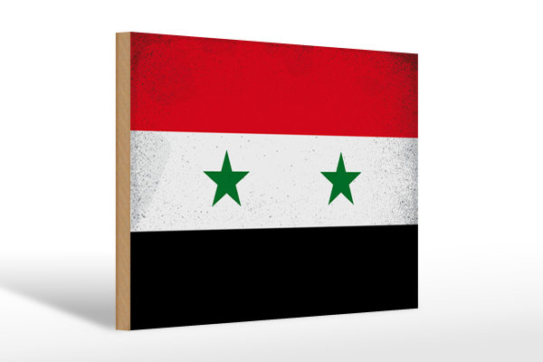 Holzschild Flagge Syrien 30x20cm Flag of Syria Vintage