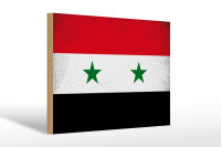 Holzschild Flagge Syrien 30x20cm Flag of Syria Vintage