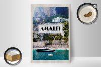 Holzschild Reise 20x30cm Amalfi Italy Wasser Berge