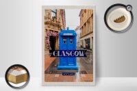 Holzschild Reise 20x30cm Glasgow Scotland Blaue Police Zelle