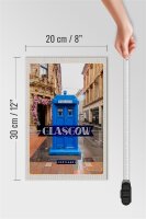 Holzschild Reise 20x30cm Glasgow Scotland Blaue Police Zelle