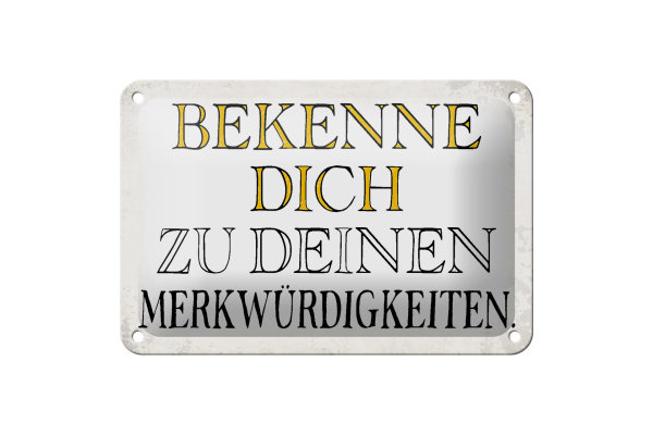 Blechschild Spruch 18x12cm bekenne dich Merkwürdigkeiten