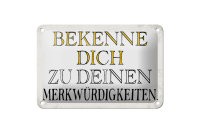 Blechschild Spruch 18x12cm bekenne dich Merkwürdigkeiten