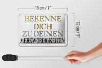 Blechschild Spruch 18x12cm bekenne dich Merkwürdigkeiten