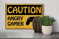 Holzschild Spruch 30x20cm caution angry gamer Vorsicht wütender