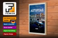 Holzschild Reise 20x30cm Asturias Spanien Yachthafen