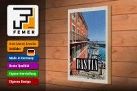 Holzschild Reise 20x30cm Bastia Corsica Blick auf Yachthafen Meer