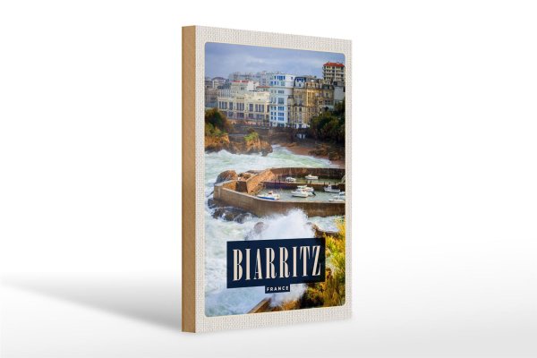 Holzschild Reise 20x30cm Biarritz France Seebad Urlaubsort
