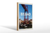 Holzschild Reise 20x30cm Retro Bilbao spain Hafenstadt Berge