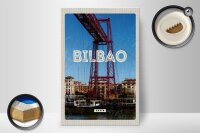 Holzschild Reise 20x30cm Retro Bilbao spain Hafenstadt Berge