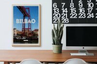 Holzschild Reise 20x30cm Retro Bilbao spain Hafenstadt Berge
