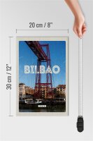 Holzschild Reise 20x30cm Retro Bilbao spain Hafenstadt Berge