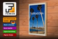 Holzschild Reise 20x30cm Tarragona Spanien Palmen Meerblick