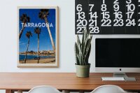Holzschild Reise 20x30cm Tarragona Spanien Palmen Meerblick