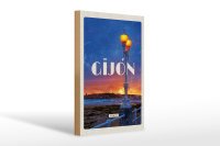 Holzschild Reise 20x30cm Gijon Spain Sonnenuntergang Meer