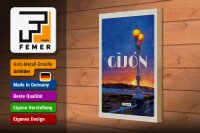 Holzschild Reise 20x30cm Gijon Spain Sonnenuntergang Meer