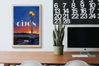 Holzschild Reise 20x30cm Gijon Spain Sonnenuntergang Meer