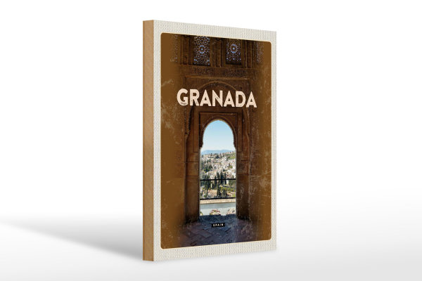 Holzschild Reise 20x30cm Retro Granada Spain Architektur