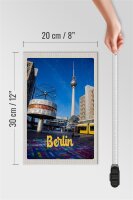 Holzschild Reise 20x30cm Berlin Uhr Alexanderplatz Geschenk