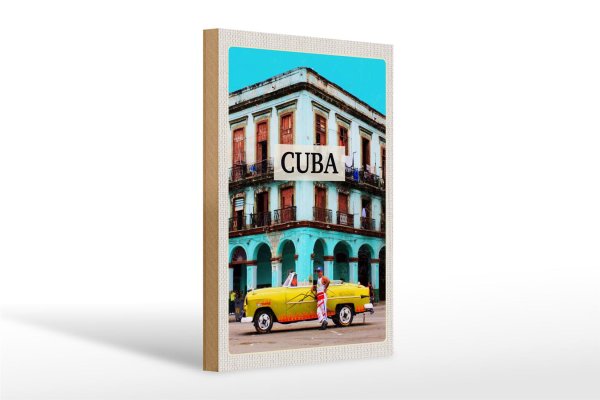 Holzschild Reise 20x30cm Cuba Karibik Oldtimer Haus
