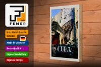 Holzschild Reise 20x30cm Cuba Karibik Gemälde auf Hauswand