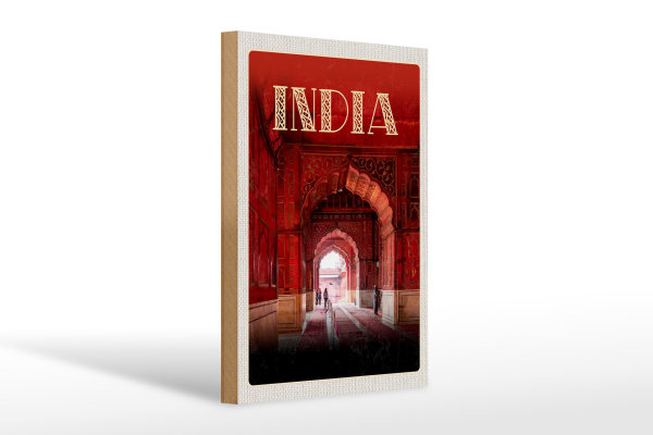 Holzschild Reise 20x30cm Indien Inner Moschee rot beten Islam