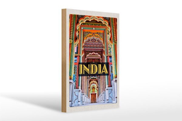 Holzschild Reise 20x30cm Indien Gemälde Eingang Zeichnung