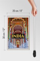Holzschild Reise 20x30cm Indien Gemälde Eingang Zeichnung