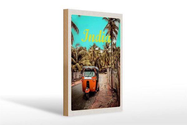 Holzschild Reise 20x30cm Indien Straße Tuk Tuk Taxi Asien