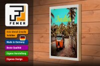 Holzschild Reise 20x30cm Indien Straße Tuk Tuk Taxi Asien