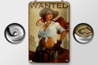 Blechschild Pinup 12x18cm wanted Cowgirl Wanddeko