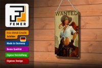 Blechschild Pinup 12x18cm wanted Cowgirl Wanddeko