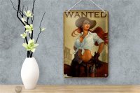 Blechschild Pinup 12x18cm wanted Cowgirl Wanddeko