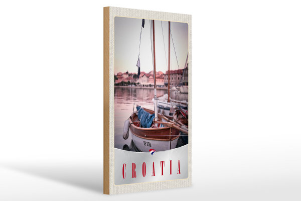 Holzschild Reise 20x30cm Kroatien Boote Stadt Meer Urlaub