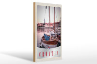 Holzschild Reise 20x30cm Kroatien Boote Stadt Meer Urlaub