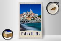 Holzschild Reise 20x30cm Italien Riviera Stadt Strand Wellen