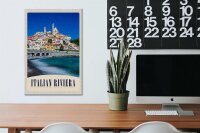 Holzschild Reise 20x30cm Italien Riviera Stadt Strand Wellen